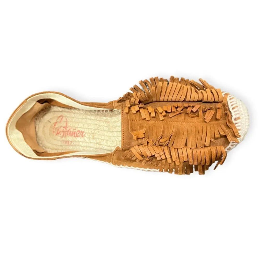 Castañer Anthropologie Tan Brown Suede Fringe Espadrilles EU 38